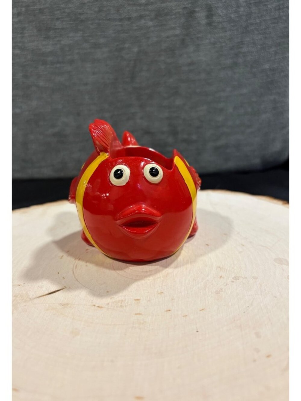 Ceramic Fish-Shaped Planter/Decorative Bowl Vibrant Red & Yellow Nautical - Picture 3 of 10